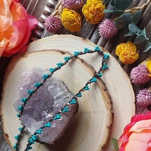 Turquoise bohemian Crochet Necklace,  Handcrafted by Rust Belt Raised